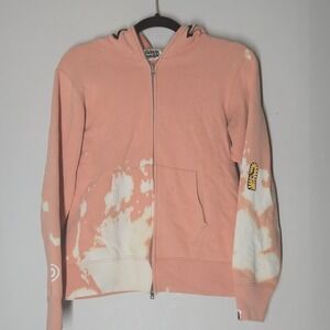 Vintage BAPE Shark Full Zip Hoodie PONR Pink Bleach Rare Authentic Sz Small